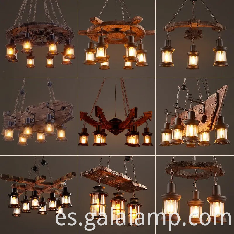 Luz colgante de madera industrial vintage para bar y café